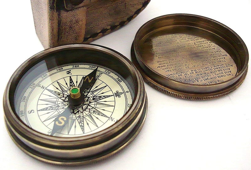 THOR INSTRUMENTS Robert Frost Poem Compass-Pocket Compass w Leather Case Rustic Vintage Home Decor Gifts - Image 1